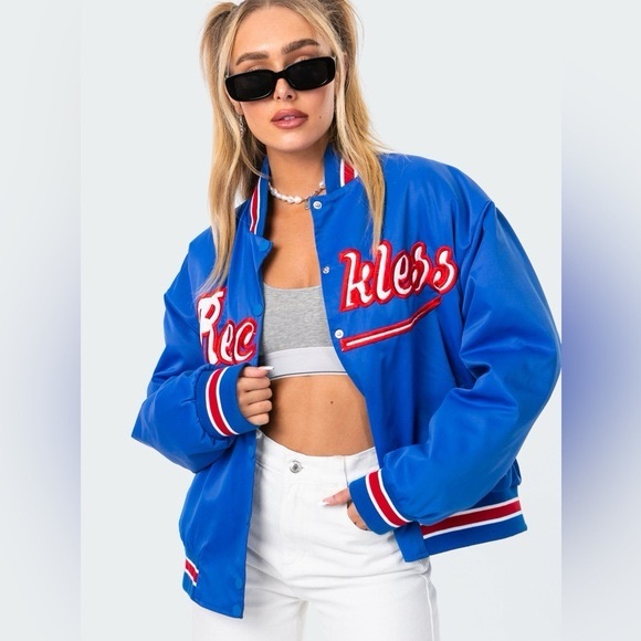 Edikted Jackets & Blazers - Edikted Blue Varsity Jacket